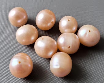 Large Genuine fresh water Pearls for Jewelry Making, 9mm-10mm Freshwater Pearls in Peach Color, DIY Pearl Earring Supply-Set of 8pcs