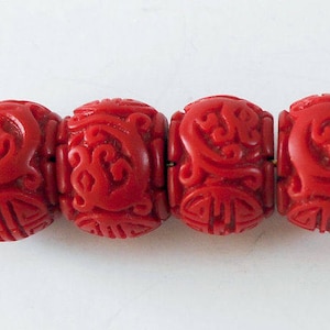 6pcs-Carved Red Cinnabar barrel beads, red Cinnabar spacer beads