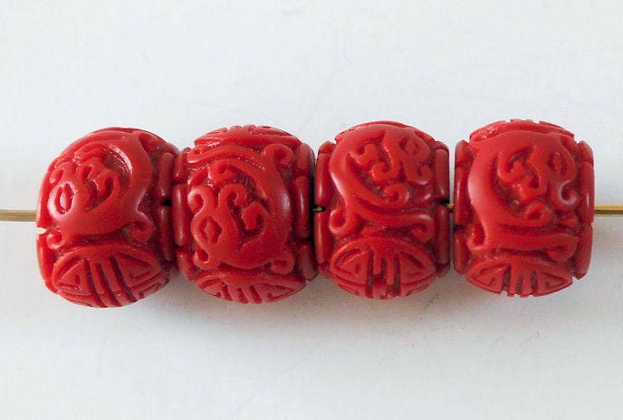 6pcs-Carved Red Cinnabar barrel beads red Cinnabar spacer | Etsy