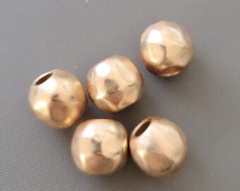 5pcs-Gold tone metal beads, spacer beads, big hole metal beads