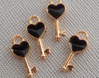 6pcs-gold tone enamel black Key Charm for jewelry making, Earring heart charm-more colors
