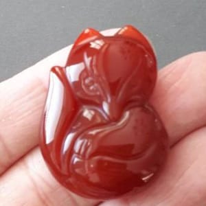 1.25 Fox pendant-carved red Agate gemstone Pendant,red Carnelian fox pendant image 1