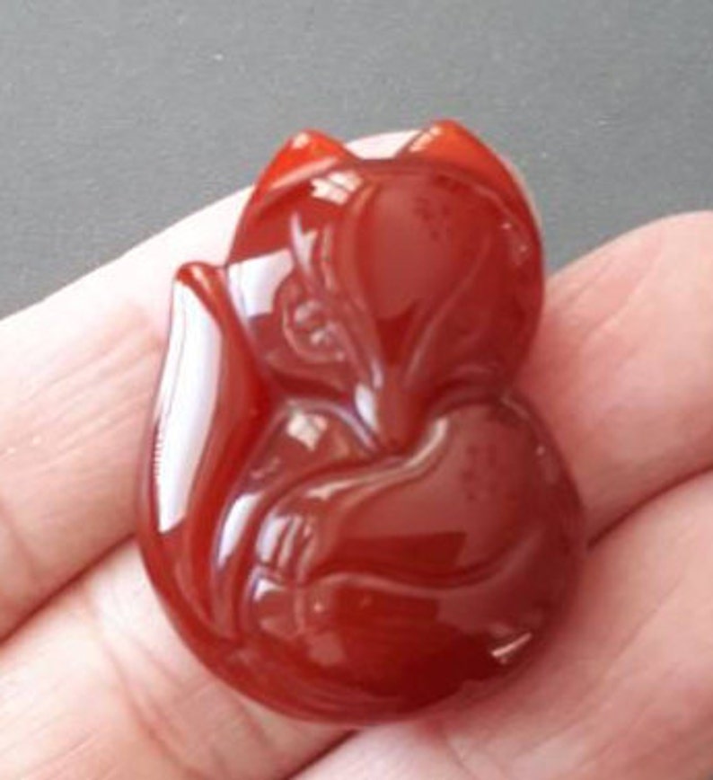 1.25 Fox pendant-carved red Agate gemstone Pendant,red Carnelian fox pendant image 1