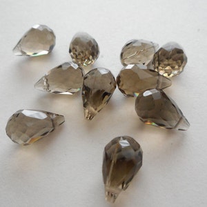 8pcs-top quality-faceted briolette beads,Smoky Czech glass tear drop beads