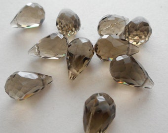 8pcs-top quality-faceted briolette beads,Smoky Czech glass tear drop beads