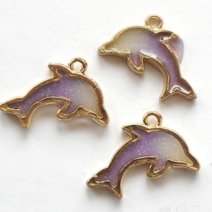 6pcs-gold tone enamel Purple Dolphin charm-more colors
