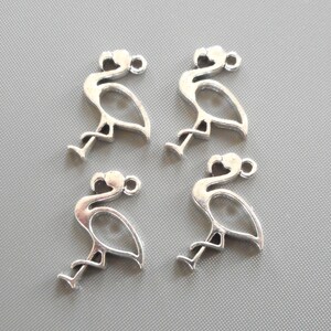 6pcs-silver tone flamingo charm, bird charm