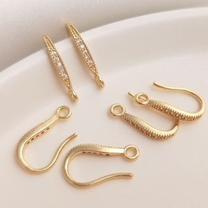 4pcs,2 pairs-14K gold plated brass cubic zirconia Ear wire w/ 1 loop, Earring Hooks