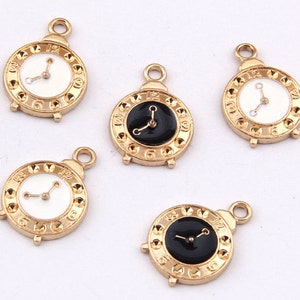 6pcs- gold tone enamel Clock charm, memory charm, time charm-pick the color
