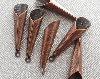 6pcs-32mmX8mm red copper tone long cone end caps, long cone tassel caps,earring caps-bronze tone available
