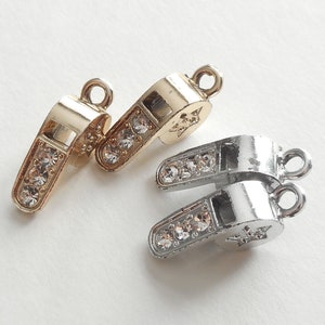 4pcs-20mmX8mmX6mm whistle charm w/ clear Rhinestone-silver or gold tone