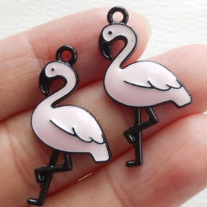 4pcs-1.25&quot; enamel Pink flamingo charm-more colors