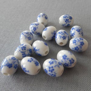 10pcs-10mmX8mm blue white Porcelain barrel beads