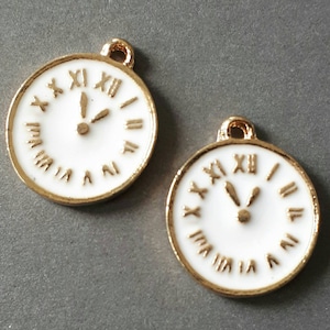 6pcs-1 loop gold ton white enamel clock Charm
