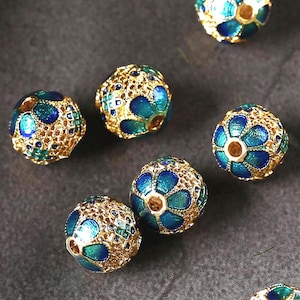 2pcs -10mmX10mm  gold tone Cloisonne beads, weighty spacer beads, earring beads, Vintage style beads