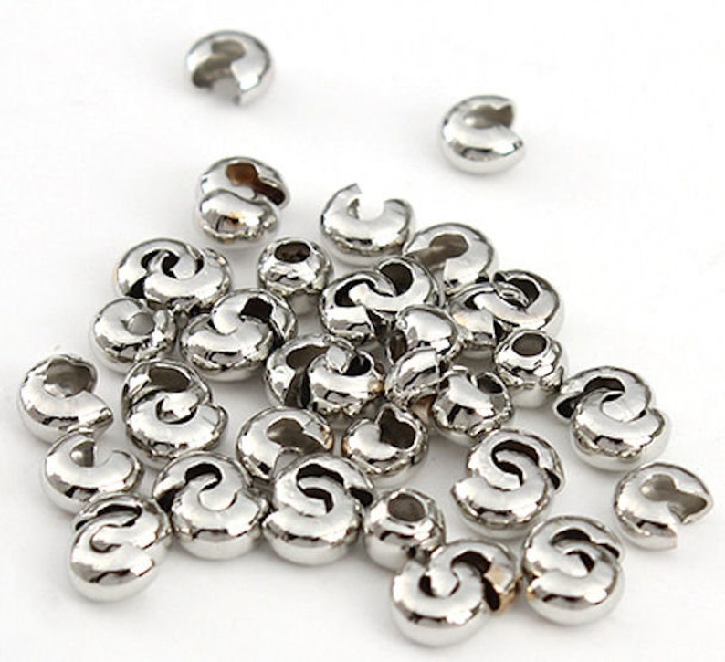 40pcs-2mm hole Crimp Beads, Silver Tone spacer Beads image 8