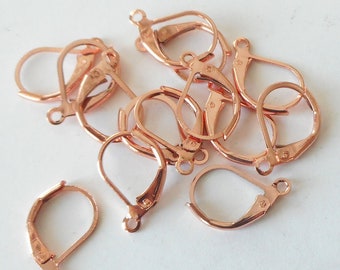 10pcs, 5 paris-rose gold tone leverback hooks,red copper tone Lever back Earrings Hooks, copper ear wires