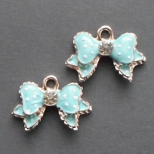 2pcs-1&quot; enamel blue bow Charm w/ clear rhinestone-pink color available