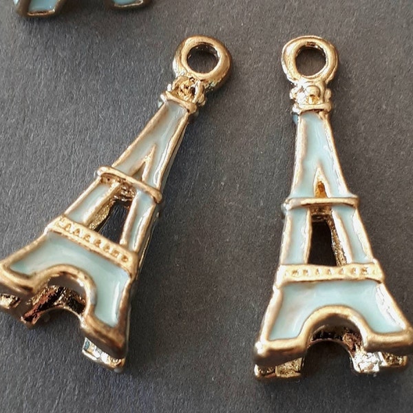 4pcs-gold tone enamel blue Eiffel Tower charm, DIY Eiffel tower earrings, minimalist earrings-more colors