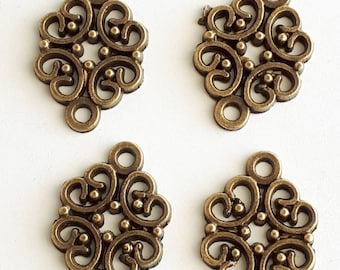 6pcs-2 loop brass filigree connector-bronze tone earring connector,bracelet connector