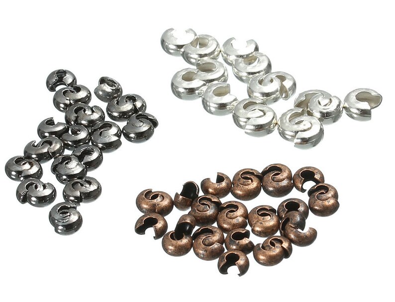 40pcs-2mm hole Crimp Beads, Silver Tone spacer Beads image 4
