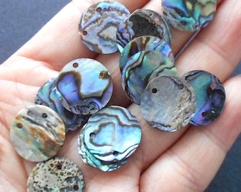 6pcs-2 holes-12mm Genuine Abalone Paua shell beads for Jewelry Making, Boho Earrings Beads Set