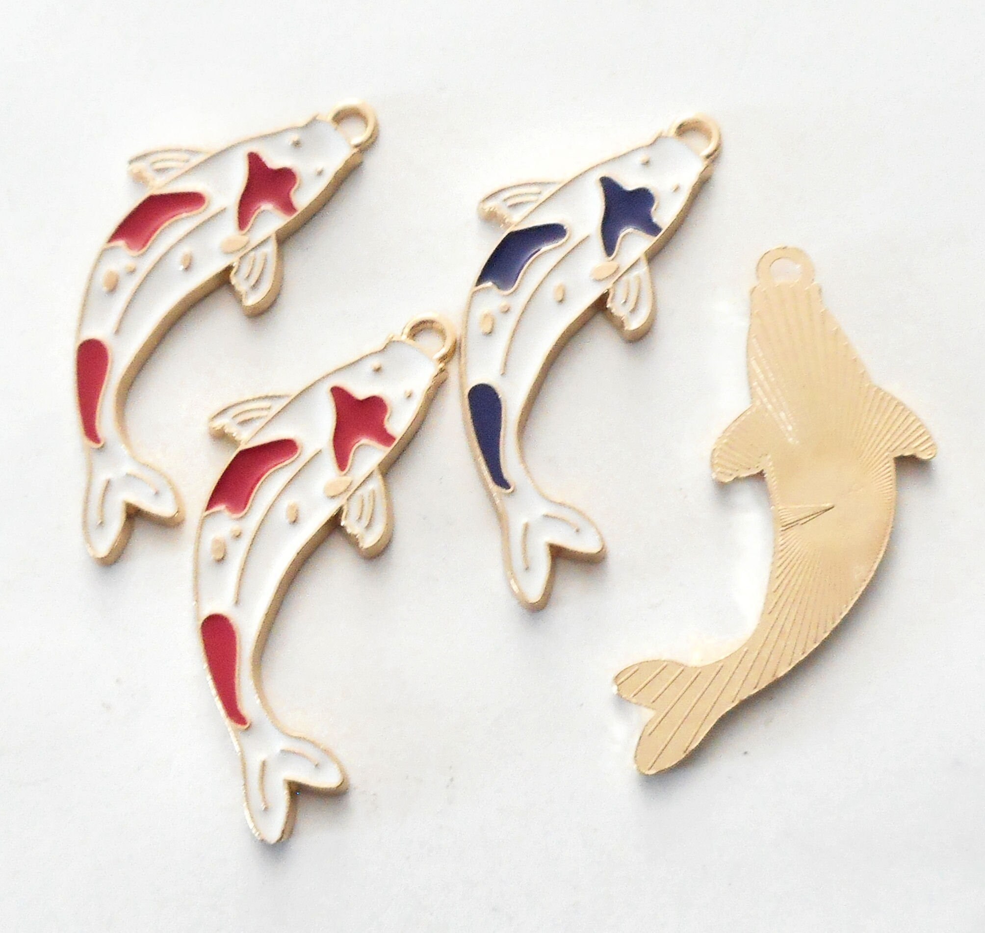 チャーム koi 4pcs-gold Tone Enamel Blue White Koi Fish Charm, Lucky Charm, Fish