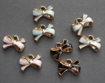 8pcs-1 loop gold tone enamel bow Charm-pick the color