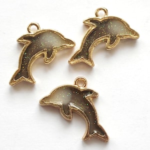 6pcs-gold tone enamel black Dolphin charm, Dolphin pendant, DIY Dolphin earrings-more colors