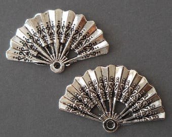 6pcs-silver tone Fan charm, vintage style charm, Asian charm, DIY minimalist earrings-bronze tone available