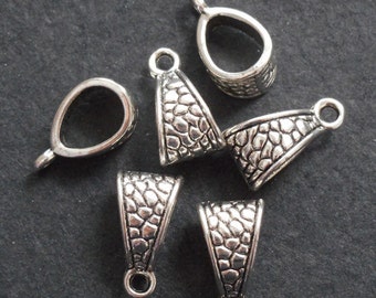 10pcs--Silver Triangle Bail, silver charm bail, silver tone metal w/ bubble texture