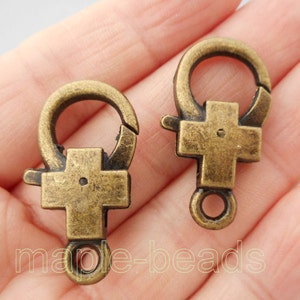 2pcs- 1.25&quot;Cross Lobster clasp -Antique brass metal jewelry findings-A1129