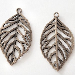 4pcs- bronze tone filigree leaf charm, Leaf charm Earrings, DIY minimalist earrings