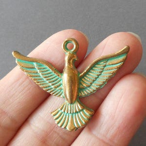 2pcs-1.5&quot; patina tone brass Bird charm pendant, patina gold tone bird charm