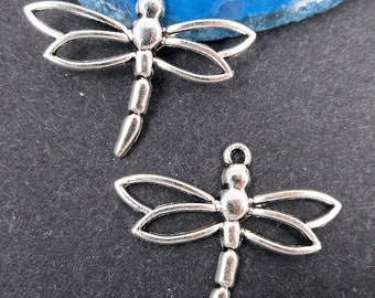 6pcs-Silver tone Dragonfly charm for jewelry making, Craft Supplies