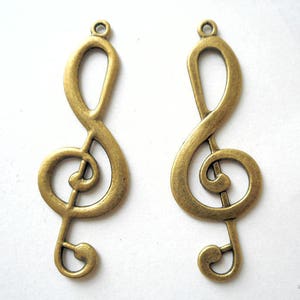 2 colgantes grandes de clave de sol en tono bronce, con dije de nota musical, pendientes minimalistas DIY.
