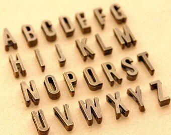 26 Alphabet Letters set-2 sides-bronze tone letter beads, flat hole beads