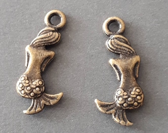 10pcs-2 sided Mermaid charm-Antique brass tone Mermaid charm