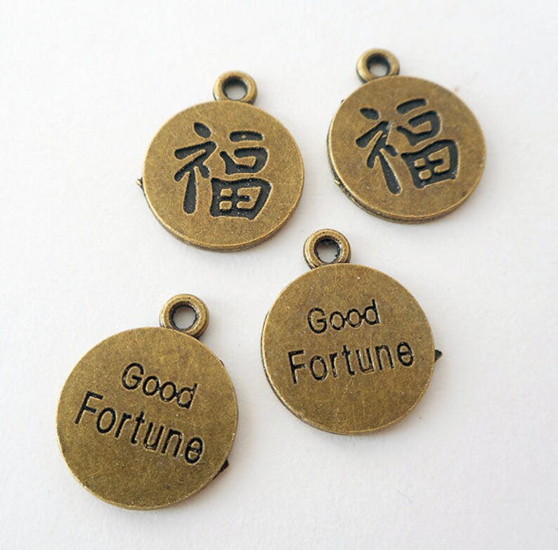 8pcs-Good Fortune charm-bronze tone round tag charm ...