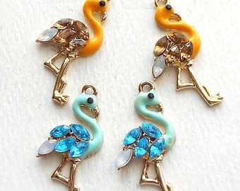 2pcs-1.25" enamel flamingo charm w/ crystal-pick the color