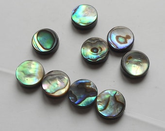 6 Stück 2 Seiten-10mm echte Abalone Paua Shell runde Perlen, Ohrring Perlen, Armband Perlen