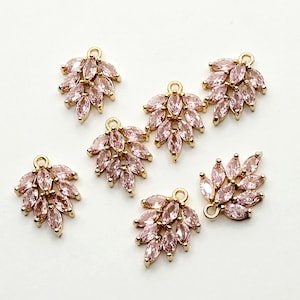 2pcs-DIY minimalist jewelry,16mmX12mm gold plated Pink Cubic Zirconia leaf charm
