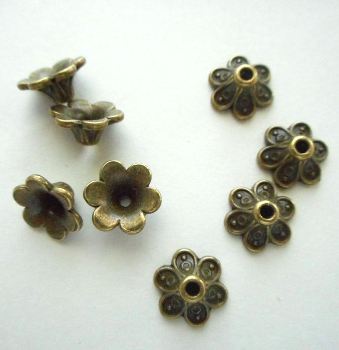20pcsbrass Flower Bead Capantique Brass Metal Bead Capalk Etsy