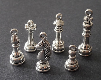1 set-3D silver chess charm-antique silver tone  chess charm set