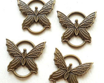 4pcs- 2 loop bronze tone butterfly charm connector-brass bracelet connector