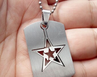 1pc -2 in 1 Polished stainless steel Lone Star pendants-DIY Men tag necklace