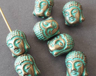 6pcs-2 sided patina Buddha head beads, Buddha head space beads