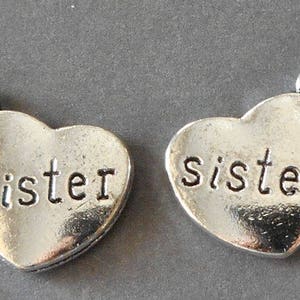 6Stk.-Geschwister Charm, Schwester Charm, silberfarbener Herz Charm