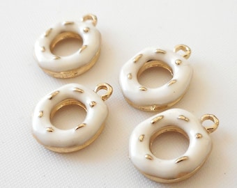 Gold tone enamel white donut Pendant, Cake charm-4pcs, pink available