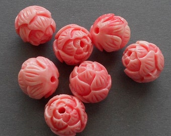 6pcs-8mm, 10mm,12mm pink Lotus round spacer beads-Pick the size
